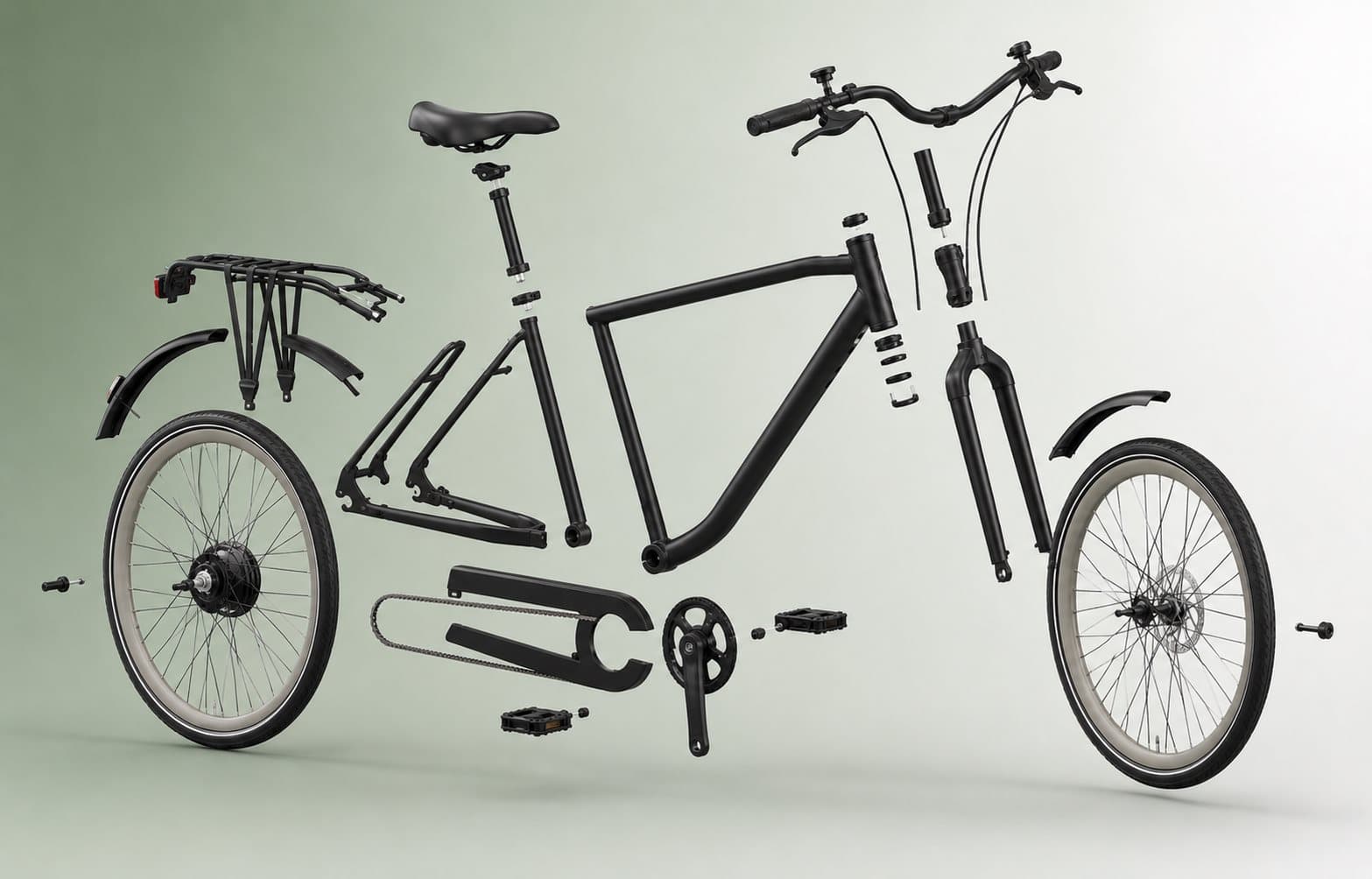 Opengewerkte Max Eco Bike met losse onderdelen